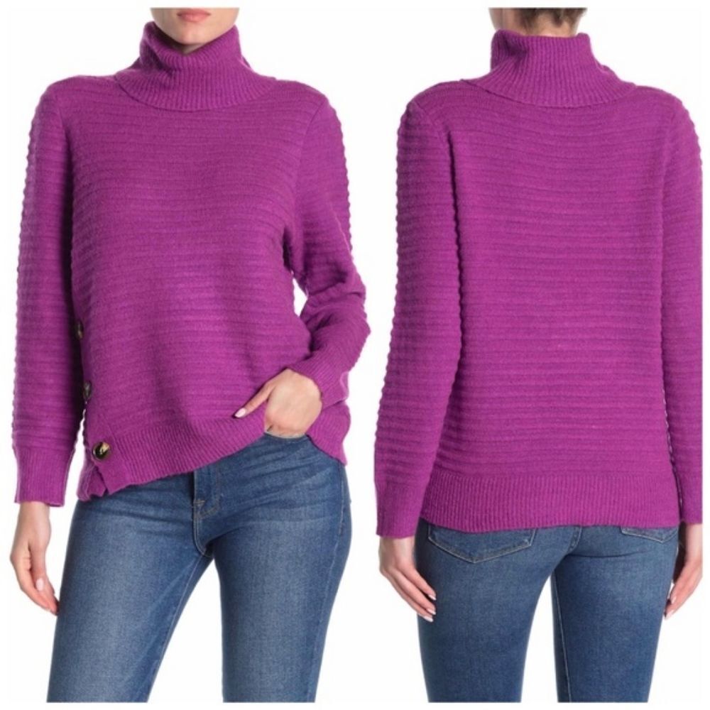 Melloday Turtleneck Ribbed Purple Button Sweater Women's Size Small New